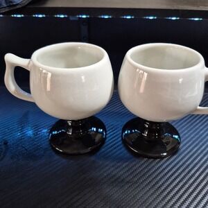 Set Of 2 Vintage Caribe Black & White Restaurant Ware Pedestal Mugs